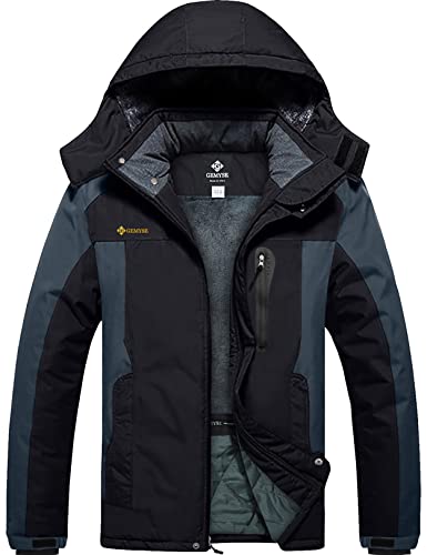 GEMYSE Herren Wasserdichte Berg-Skijacke Winddichte Fleece Outdoor-Winterjacke mit Kapuze (Schwarzgrau,L) von GEMYSE