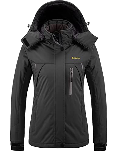 GEMYSE Damen Wasserdichte Berg-Skijacke Winddichte Fleece Outdoor-Winterjacke mit Kapuze (Eisen Grau,L) von GEMYSE