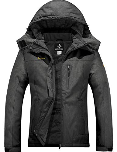 GEMYSE Damen Wasserdichte Berg-Skijacke Winddichte Fleece Outdoor-Winterjacke mit Kapuze (Graphitgrau,2XL) von GEMYSE