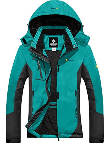 GEMYSE wasserdichte Berg-Skijacke für Frauen Winddichte Fleece Outdoor-Winterjacke mit Kapuze (Hellblau Grau,2XL) von GEMYSE