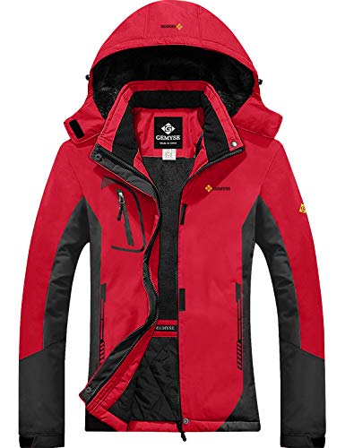 GEMYSE wasserdichte Berg-Skijacke für Frauen Winddichte Fleece Outdoor-Winterjacke mit Kapuze (Rotgrau,M) von GEMYSE