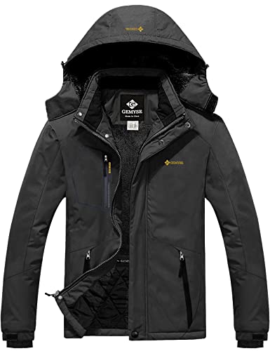 GEMYSE Herren wasserdichte Skijacke Winddichte Fleece Outdoor-Winterjacke mit Kapuze (Eisen Grau,S) von GEMYSE