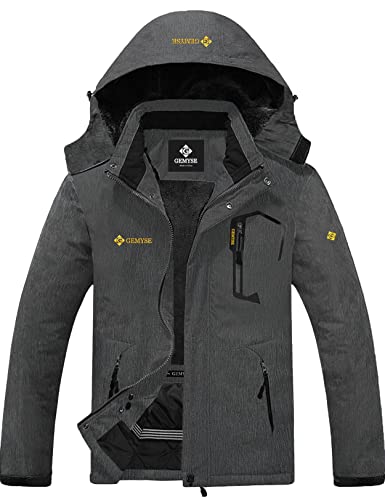 GEMYSE Herren Wasserdichte Berg-Skijacke Winddichte Fleece Outdoor-Winterjacke mit Kapuze (Graphitgrau,M) von GEMYSE