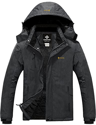 GEMYSE Herren Wasserdichte Berg-Skijacke Winddichte Fleece Outdoor-Winterjacke mit Kapuze (Graphitgrau,S) von GEMYSE