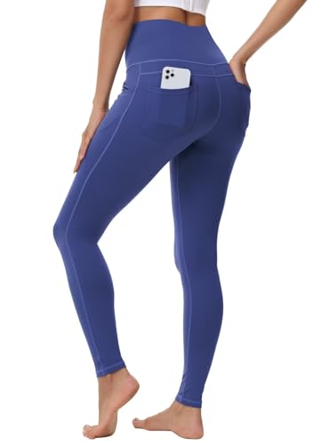 GEMZIX Damen Kühlende Jeggings Stretch High Waist Butterweiche Sport Leggings Leicht Blickdicht Wanderhose Sporthose Lang mit Taschen Yogahose für Gym Fitness Alltag, Blau, S von GEMZIX