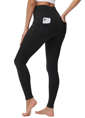 GEMZIX Damen Kühlende Jeggings Stretch High Waist Butterweiche Sport Leggings Leicht Blickdicht Wanderhose Sporthose Lang mit Taschen Yogahose für Gym Fitness Alltag, Schwarz, M von GEMZIX