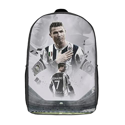 GENBAK Ronaldo Rucksack, Kinderrucksack, Schülerschultasche Bookbag Rucksack, 3D-gedruckte Fußballstar Schultasche Für Jungen Und Mädchen 17zoll von GENBAK