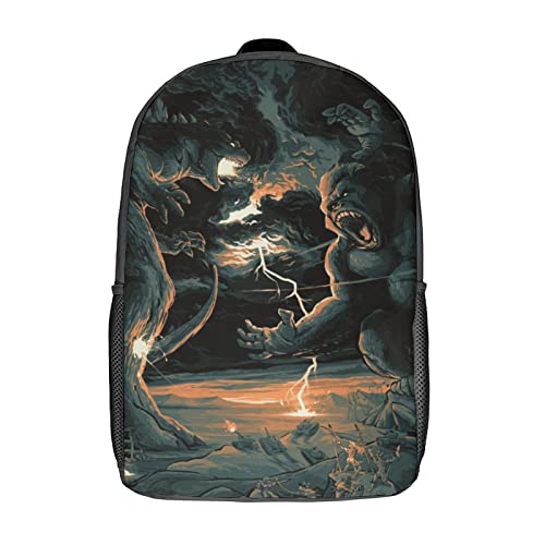 GENBAK Schulrucksack Für Kinder 3D-gedruckter Godzilla VS King Kong Rucksack Movie Poster Rucksack Sportrucksäcke Für Jungen Und Mädchen Modischer Rucksack 17zoll von GENBAK