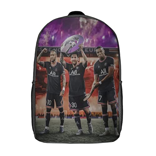 Messi Neymar Mbappe Kinderrucksack Mädchen 3D-Schultaschen, Fußballspieler Kinderrucksack, Kleinkind-Schultasche, Ergonomische, Lässige Tagesrucksäcke, Modische Büchertasche 17zoll von GENBAK