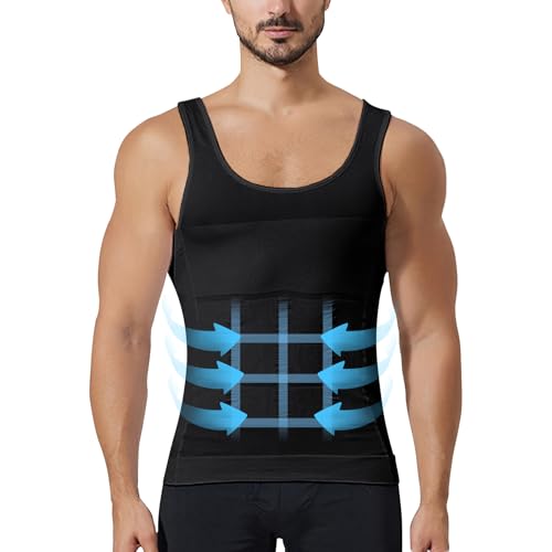 GENEMEN Herren Body Shaper Undershirts Enge Shapewear Weste Sport Tank Tops Kompression Muskel Weste (Schwarz, L) von GENEMEN