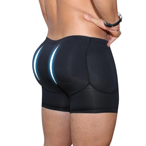 GENEMEN Herren Gepolsterte Unterwäsche Butt Enhancer Shapewear Butt Lifter Boxers mit Pads (Schwarz-Mitte Taille, L) von GENEMEN