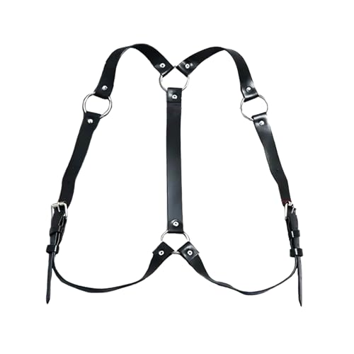 GENEMEN Herren Körper Brustgurt Harness PU Leder Unterstützer Einstellbare Schultergurt Sexy Party Cosplay Kostüm (A-Schwarz) von GENEMEN