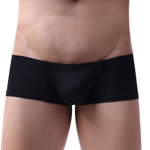 GENEMEN Herren Niedriger Taille Boxershorts Bikini U-förmig Unterwäsche Bequem Atmungsaktiv Slip (Schwarz, L) von GENEMEN