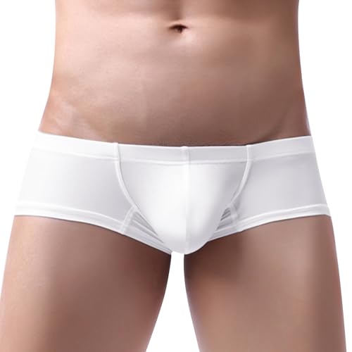GENEMEN Herren Niedriger Taille Boxershorts Bikini U-förmig Unterwäsche Bequem Atmungsaktiv Slip (Weiß, L) von GENEMEN