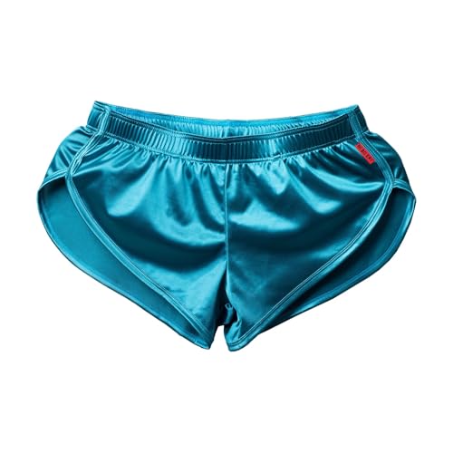 GENEMEN Herren Satin Boxershorts Aloe Pants Casual Shorts Seiden Unterwäsche Split Pyjamahose Running Sports Shorts (Hellblau, L) von GENEMEN