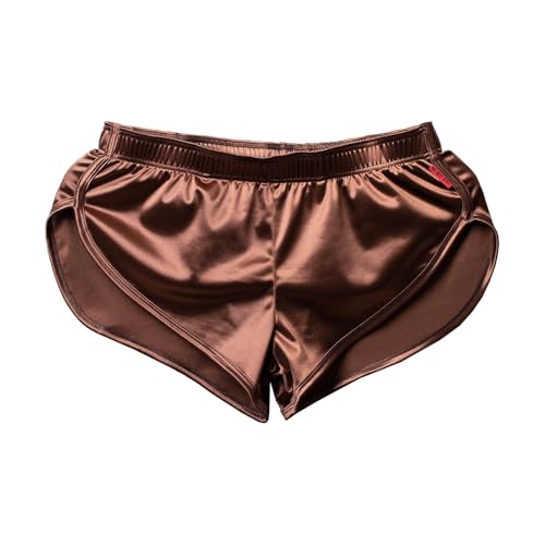 GENEMEN Herren Satin Boxershorts Aloe Pants Casual Shorts Seiden Unterwäsche Split Pyjamahose Running Sports Shorts (Koffein, M) von GENEMEN