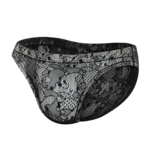 GENEMEN Herren Sexy Spitze Unterwäsche Sheer Mesh Slip EIS Seide Atmungsaktive Elastischer Unterhose (Schwarz, XL) von GENEMEN