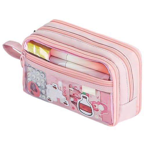 Federmäppchen mit Reißverschluss, transparente Bleistifttasche | Federmäppchen mit großer Kapazität, transparentes Federmäppchen, tragbare Stifttasche, geeignet für Reisen, Pink, Se référer au von GENERIC