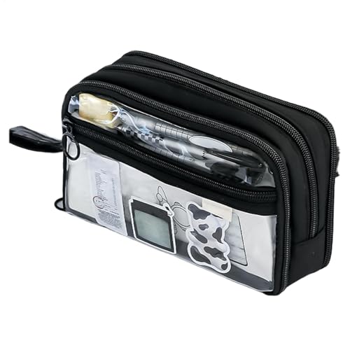 Federmäppchen mit Reißverschluss, transparente Bleistifttasche | Federmäppchen mit großer Kapazität, transparentes Federmäppchen, tragbare Stifttasche, geeignet für Reisen, Schwarz , Se référer au von GENERIC