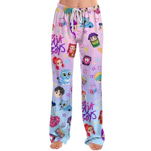 Pyjama Damen 𝐊𝐩𝐨𝐩 𝐃𝐞𝐦𝐨𝐧 𝐇𝐮𝐧𝐭𝐞𝐫𝐬 Pyjamahose Lang Anime Drucken Schlafanzug Hose Pyjamas Hosen Weich Kawaii Schlafanzughose Schlafhose Bequeme Pyjamashose Kuschelhose von GENERIC