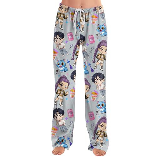 Pyjama Damen 𝐊𝐩𝐨𝐩 𝐃𝐞𝐦𝐨𝐧 𝐇𝐮𝐧𝐭𝐞𝐫𝐬 Pyjamahose Lang Anime Drucken Schlafanzug Hose Pyjamas Hosen Weich Kawaii Schlafanzughose Schlafhose Bequeme Pyjamashose Kuschelhose von Generic