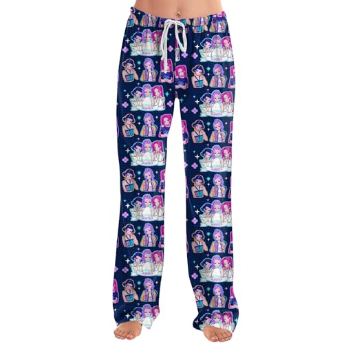 Pyjama Damen 𝐊𝐩𝐨𝐩 𝐃𝐞𝐦𝐨𝐧 𝐇𝐮𝐧𝐭𝐞𝐫𝐬 Pyjamahose Lang Anime Drucken Schlafanzug Hose Pyjamas Hosen Weich Kawaii Schlafanzughose Schlafhose Bequeme Pyjamashose Kuschelhose von GENERIC