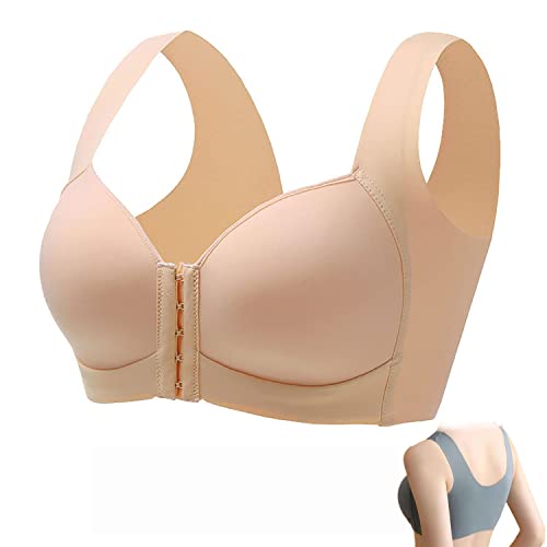 GENERICOL Lamuse Bra Seamless Front Closure Wire-Free Push Up Bra, BH mit Vorderverschluss Frontverschluss BH Push Up BH Ohne BüGel Sport BH GroßE BrüSte (Beige,100 E) von GENERICOL