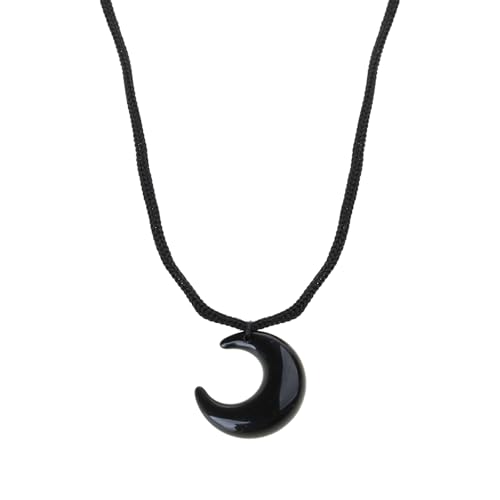 GENGENER Halskette mit Mond-Anhänger, Kunstharz, Schwarz/Weiß, chinesische einfache Schlüsselbeinkette, für Damen und Herren, Baumwollseil aus Kunstharz von GENGENER
