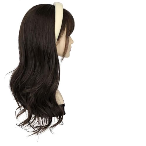 Echthaar-Perücken für Damen, gewellt, lang, lockig, atmungsaktiv, abnehmbares Stirnband, Kunsthaarperücke, hohe Temperatur, dekorative Perücke für Cosplay(E) von GENHAOSAN