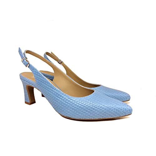 MLING - Damenschuhe - Hellblaue Schlangenlederschuhe mit mittlerem Absatz 7 cm und feiner Spitze - Schnallenverschluss - Gepolsterte Innensohle - Made in Spain Blau 39 EU von GENNIA