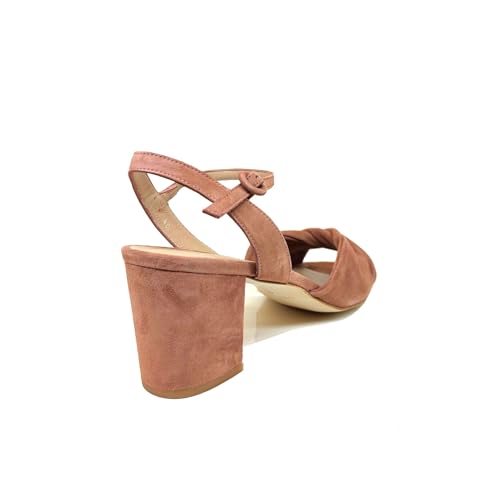 SELENA - Damen braune Leder Riemchensandalen mit Schleife auf dem Oberteil und Schnallenverschluss - 5 cm breiter Absatz - Veloursleder Ginger Leder Pink 35 EU von GENNIA