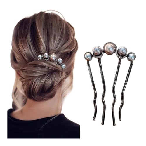 2pcs Koreanische U-Form Haarspangen Haarspangen für Frauen Elegante Metallgabel Vintage Perle Haarspangen Haarstyling-Werkzeuge Geschenke (B) von GENODA