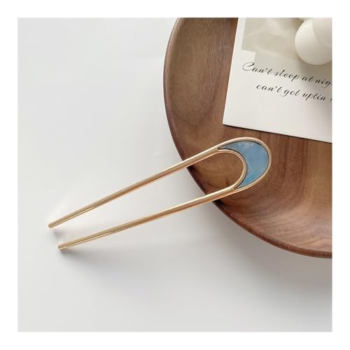 5 x einfache U-förmige Haarnadeln für Frauen und Mädchen, Brautschmuck, Haarnadeln, goldfarbene Metallnadeln (blaue runde Muschel) von GENODA