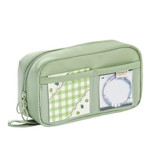 GENODA Kawaii Federmäppchen mit großem Fassungsvermögen, 3 Fächer, Stifttasche, doppelseitige Öffnung, Studenten, Schreibwaren, Organizer, Schulbedarf, grün, Einheitsgröße von GENODA