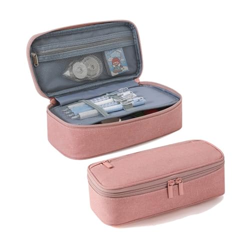 GENODA Stift-Aufbewahrungstasche, Federmäppchen, 2-lagig, großes Fassungsvermögen, Kosmetik, Lernbedarf, einfache Schreibwarenboxen für Schüler, rose, Einheitsgröße von GENODA