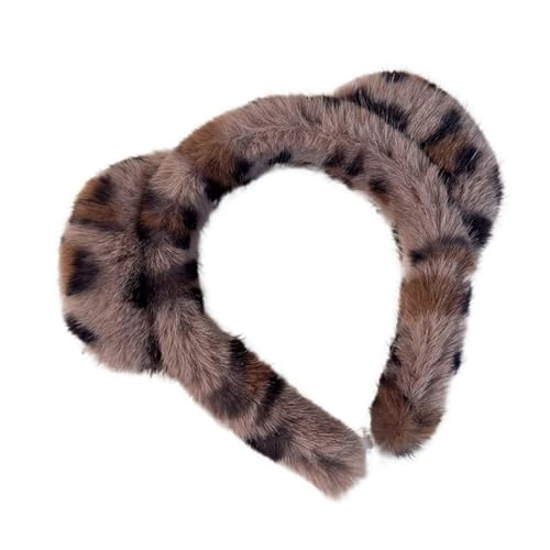 Leopardenmuster Haarbänder Cute Imitation Nerz Plüsch Stirnband Haarschmuck Katzenohren Flauschige Haarreifen Gesichtswäsche Kopfbedeckung Cosplay (Dunkel Leopard) von GENODA