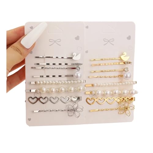 Mode und kreative Damen Metall Haarspange mit Perle Schwan Gold und Silber Haarspange Set mit einfachen Haarspangen für Haarschmuck (2 Karten) von GENODA