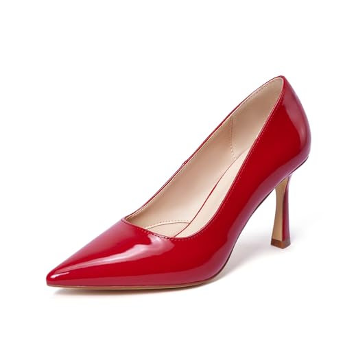 Elegante High Heels Damenpumps mit 10 cm Absatz, stilvoll für Büro und Hochzeitskleider, Rot, 40 EU von GENSHUO