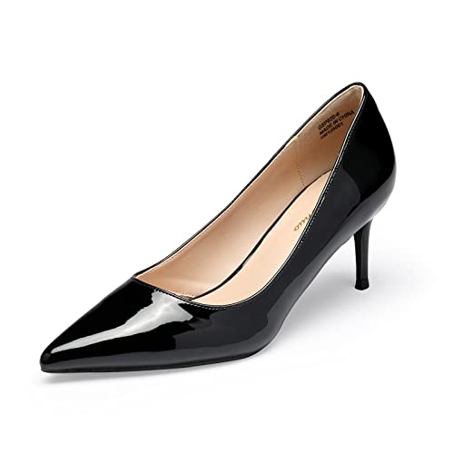 GENSHUO Damen Stiletto Pumps mit Niedrigem Absatz 6 cm/2,36 Zoll Spitz Lack High Heels Elegant Geschlossene Low Heels für Arbeit Abschlussball Hochzeit Stöckelschuhe, Schwarz 38,5EU von GENSHUO