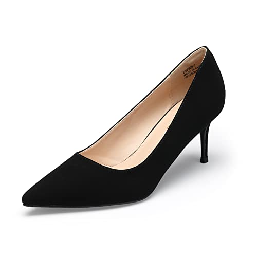 GENSHUO Damen Stiletto Pumps mit Niedrigem Absatz 6 cm/2,36 Zoll Spitz High Heels Elegant Geschlossene Low Heels für Arbeit Abschlussball Hochzeit Stöckelschuhe, Schwarz Nubukleder 40EU von GENSHUO