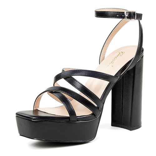 GENSHUO Damen Sandaletten mit offenem Zehenbereich und Knöchelriemen, metallischem Glanz, bequemem und elegantem 12 cm Blockabsaz, perfekt für Partys und Hochzeiten, Schwarz, 37 EU GENSHUO Damen Sandaletten mit offenem Zehenbereich und Knöchelriemen, metallischem Glanz, bequemem und elegantem 12 cm Blockabsaz, perfekt für Partys und Hochzeiten, Schwarz, 37 EU von GENSHUO