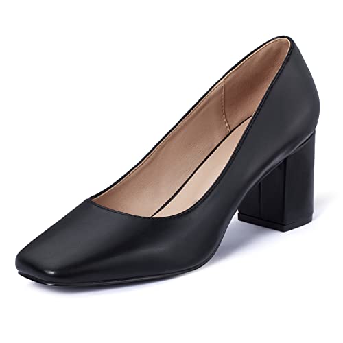 GENSHUO Damen Schwarz Pumps mit Niedrigem Blockabsatz Glatte Klobig High Heels 7 cm/ 2,76 Zoll Arbeitsschuhe mit Eckiger Zehen Frauen Absatzschuhe mit Dicker Absatz, Schwarz Matte, 42 EU von GENSHUO