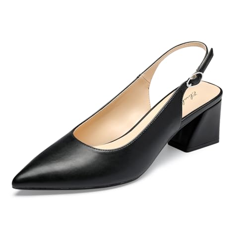 GENSHUO Damen Slingback Pumps mit geschlossener Zehenpartie und klobigem Absatz 6 Zentimeter Büro Hochzeit Party Kleiderschuhe, Schwarz, 36 EU von GENSHUO