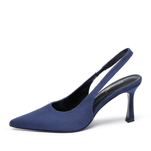 GENSHUO Damen Slingback-Pumps mit Hohem Absatz, Bezauberndem Spitzem Zehenbereich, 10 cm, Schwarz/Rosa/Blau/Weiß, Komfortabel und Elegant,41 von GENSHUO