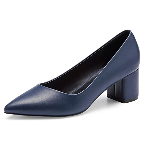 GENSHUO Damen Spitz-Zehen Pumps, Eleganz für Büro und Alltag, 6 cm Blockabsatz, Navy Blau, 38.5 EU von GENSHUO