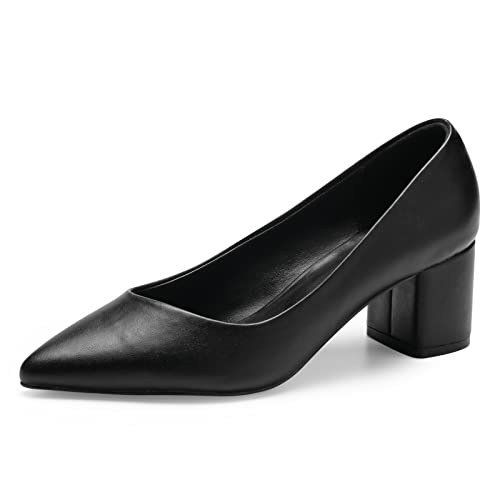 GENSHUO Damen Spitz-Zehen Pumps, Eleganz für Büro und Alltag, 6 cm Blockabsatz, Schwarz, 37 EU von GENSHUO