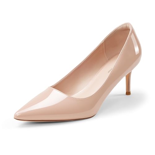 GENSHUO Damen Stiletto Pumps Absatz 6 cm/2,36 Zoll Spitz High Heels Elegant Geschlossene Low Heels für Arbeit Abschlussball Hochzeit Stöckelschuhe Nackt, 38.5 EU von GENSHUO
