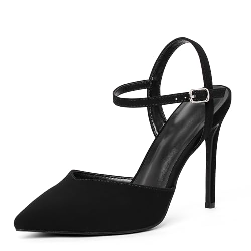GENSHUO Elegante High Heels mit spitzer Zehenpartie und 10cm Stiletto, Sexy Damenschuhe mit Knöchelriemen für den Abend, Schwarzes Nubuk, 41 EU GENSHUO Elegante High Heels mit spitzer Zehenpartie und 10cm Stiletto, Sexy Damenschuhe mit Knöchelriemen für den Abend, Schwarzes Nubuk, 41 EU von GENSHUO