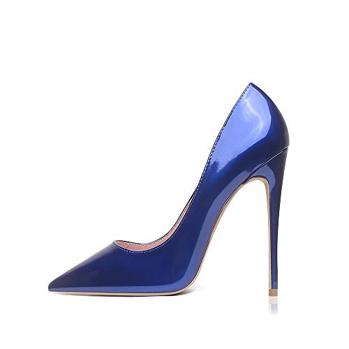 GENSHUO Frauen Mode spitz zulaufende High Heel Pumps Sexy Slip on Stiletto Party Schuhe 12 cm, Blau - königsblau - Größe: 37 EU von GENSHUO