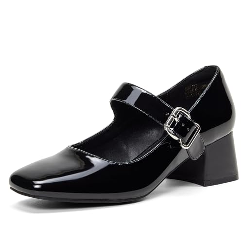 GENSHUO Mary Jane Damen Pumps mit Chunky Low Heel, Rundzehen, Klassische Kleid-Schuhe für Frauen,Schwarze Damenschuhe,36 EU von GENSHUO